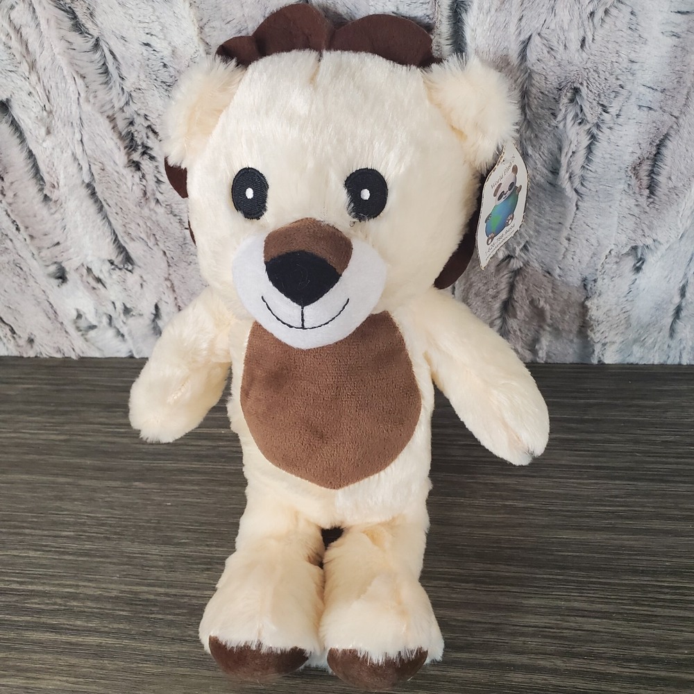 World Plush Beige Lion 14" Stuffed Animal Brown Belly Paws EUC With Tags